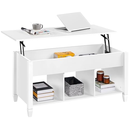 Yaheetech Mesa de Centro Elevable con Cajón Mesa de Café para Salón de Estilo Moderno con Patas de Madera Maciza 104,5 x 49,5 x (49-63) cm Blanco