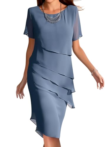Onsoyours Femmes Robe en Mousseline De Soie Robes Formelles Robe De Cocktail Élégante avec Superposition B02 Bleu XL