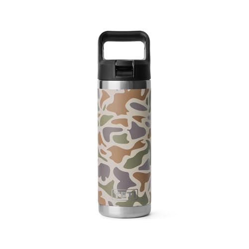 Image of YETI Rambler 18 oz Bottle, Vacuum Insulated, Stainless Steel with Straw Cap, Tan Camo