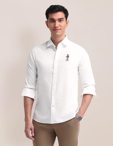 Image of U.S. Polo ASSN. Solid Tailored Fit Shirt for Men - 100% Cotton, Breathable & Comfortable, Full Sleeves Casual Shirt for Men