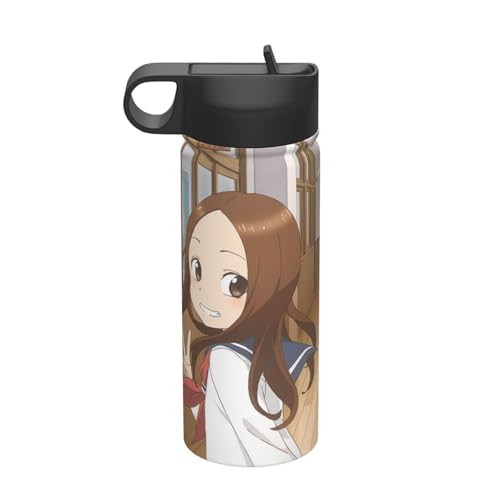 からかい上手の高木さん 水筒 真空断熱ケータイマグ 500ml-600ml ステンレスボトル 車用 直飲み 保温 保冷 フタ付きコーヒーカップ アウトドア 車のネイブに最適 スポーツタイプ ステンレスクールボトル 軽量 隔? 水筒 男の子 女の子