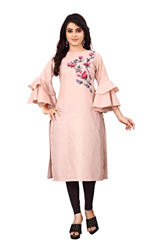 Image of OM SAI LATEST CREATION Slub-Rayon 3 /4 Sleeve Printed A-Line Kurti for Women