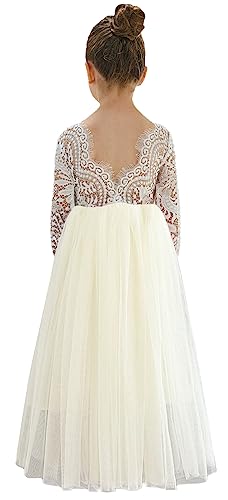 Image of 2Bunnies Girl Peony Lace Back A-Line Straight Tutu Tulle Party Flower Girl Dress