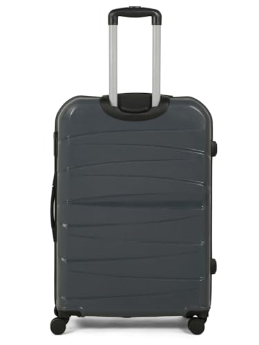 Image of Teakwood Medium Check in Size 8 Wheels Trolley Bag, Hard Cabin with Zipper Closure, Adjustable Push Button & TSA Lock System 360 Degree (Medium, Grey)