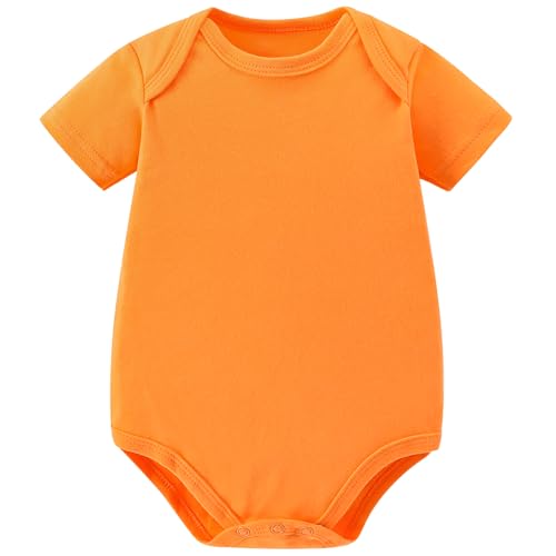 AIWUHE Newborn Unisex Toddlers and Babies Short-Sleeve Bodysuits One-Piece 100% Organic Cotton Baby Clothes Infant Solid Romper Outfit Orange 9-12 Months