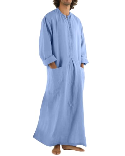 YAOHUOLE Thobe - Bata de manga larga para hombre, estilo caftán, ropa musulmana, ropa casual para hombre, azul, XXL
