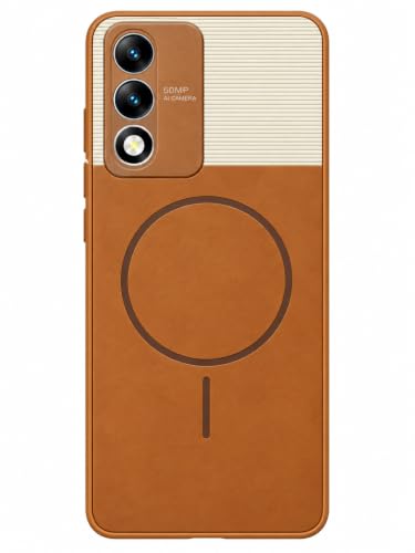 Image of Bintage Mac Safe Design Hard Slim Back Case | Soft Border Camera Protect | Dual PU Leather Finish Back Cover Compatible for Oppo K12x 5G - White & Brown