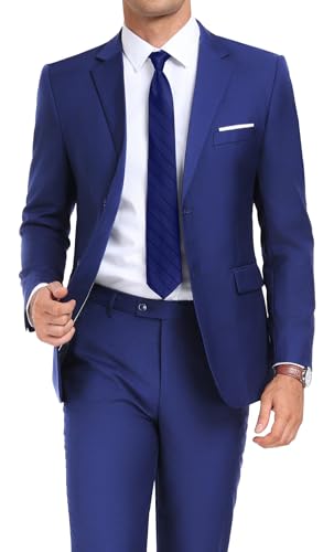 Mens 2 Piece Suit Set Slim Fit 2 Button Dress SuitsTuxedo Set Wedding Blazer Jacket Pants Tie Business Party Prom Suit