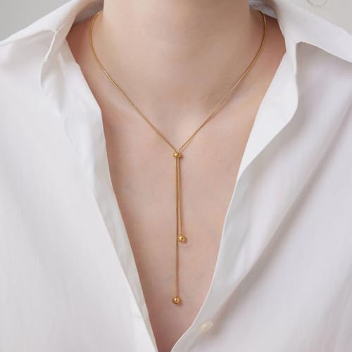 Lariat Long Gold Necklace for Women Long Adjustable Bolo Chain with Tassel Dress Sweater Chain 18K Gold Plated Y-Shaped Drop Dangle Prom Jewelry Gold Gifts4