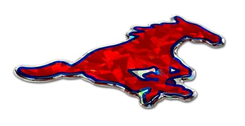Image of Elektroplate Officially Licensed SMU Mustangs Red & Blue Reflective Decal | Premium 3D Doming All Weather Sticker for Car, Water Bottle, Laptop, Tablet, Window, Cooler, Phone | Made in The USA