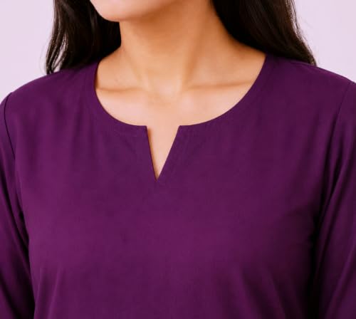 Image of Women's Rayon Solid Straight Kurti | 3 /4 Sleeve | Round Neck with V Cut | Regular Fit | Casual Office Wear Kurta for Women