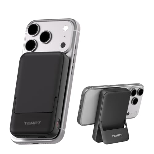 Image of Tempt Flair 10000mAh MagSafe Power Bank with 22.5W Fast Charging, Black | Built-in Kickstand, 4-LED Indicator, Dual Output Ports, 15W Wireless Support, Smart Safety Protection, Travel-Friendly Design