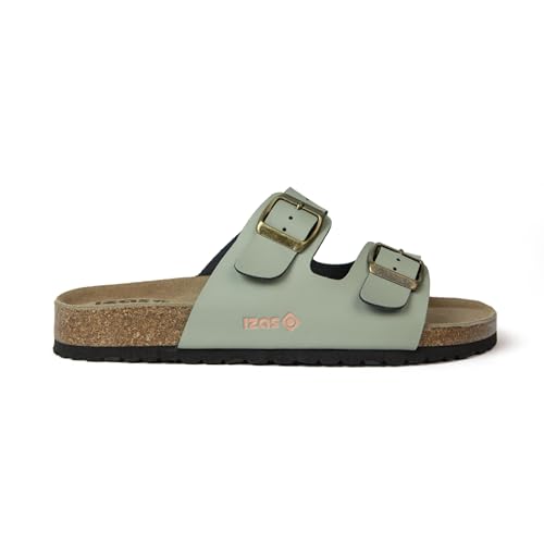 Izas Durtal V2 Sandalias para Mujer y Hombre de Verano Casual y Modernas. Chanclas de Playa para Caminar con Doble Cierre en Hebilla. Sandalias Unisex de Piel Cuero Color Caqui