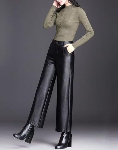 Women's Wide Leg Faux Leather Pants High Waist PU Trousers Culottes4