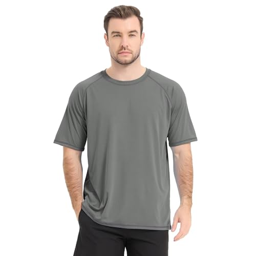 Mens Short Sleeve Rash Guard Shirt UPF 50+ UV Sun Protection Swim Shirts Quick Dry Hiking Running Fishing Shirt