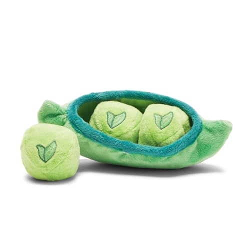 Barkbox 2-in-1 Interaktives Hundespielzeug aus Plüsch – Spielzeug zum Aufreißen und Aufdecken für Hunde und Welpen – anregendes, quietschendes Haustierspielzeug | Erbsen in Einer Schote (klein)