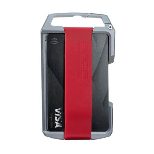 GPCA U1 Slim Wallet for Men, Minimalist Titanium Credit Card Holder, Badge Holder, Slim Wallet with Key Chain Carabiner & Belt Clip, Thin Card Wallet, Lightweight Men's Wallet & Stylish (Red)