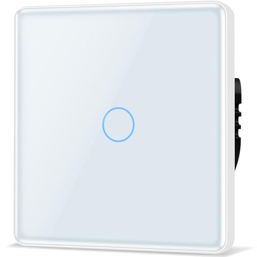 TAWOIA Touch Lichtschalter 1 Fach 1 Wege Unterputz Schalter mit 2.5D Curved Glas Platte 86 * 86mm Wandlichtschalter Weiß