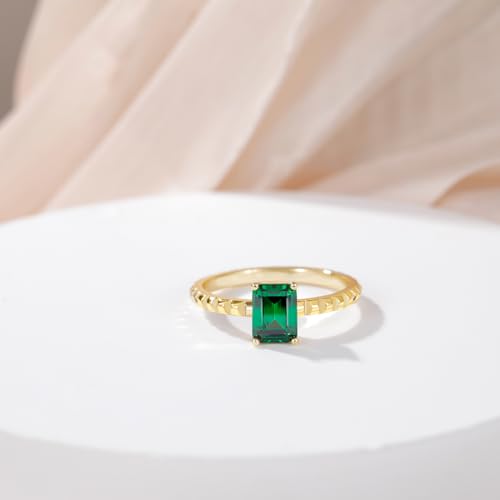14K Gold Plated Engagement Rings for Women Created Green Emerald Solitaire Emerald Oval Marquise Cut Wedding Band Promise Ring for Her Size 5-102