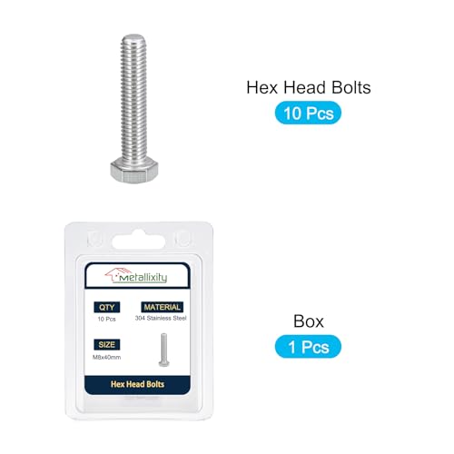 Image of METALLIXITY Hex Bolts (M8-1.25x40mm) 10Pcs, 304 Stainless Steel Coarse Fully Threaded Hex Head Screw Bolt Machine Screws - for Furniture Repair, Silver