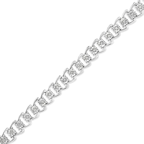 .925 Sterling Silver Diamond Link Tennis Bracelet - Choice of Style and Carat Weight3