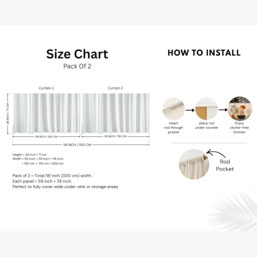 Image of Kitchen Curtains for Sink | Premium Printed Under-Sink Skirt for Kitchen Counter | Washable & Dustproof Rod Pocket Curtain | Home & Cooking Theme Decor (150cm x 70cm) (Bowl)