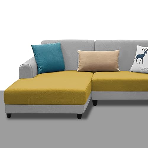 Image of Kraven LHS 4 Seater L Shape Sofa Set for Living Room (Yellow Grey Fabric) Premium Fabric Sofa