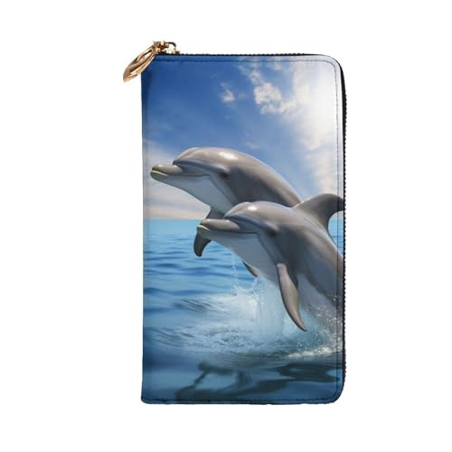 Two Dolphins Wallet for Men Women Long Purse Leather Clutch Large Business Handbag Travel Phone Holder Credit Card Holder Money Case with Zipper Leather Wallets Gift2
