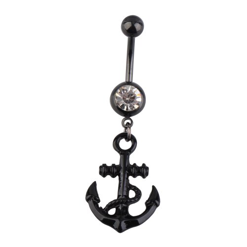 Vktech Body Piercing Anchor Shape Dangle Belly Button Ring Navel Ring Body Jewelry (Black)