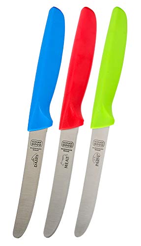 The Kosher Cook Kitchen Knife 3-Piece Set – 4.5 inches - Steak and Vegetable Knife - Razor Sharp Curved Tip, Straight Edge - Color Coded Kitchen Tools