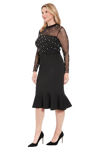 Image of London Times Women's Long Sleeve Illusion Midi with Flounce Hem