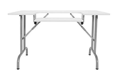 Sew Ready Folding Multipurpose Sewing Table - 47.5" W X 28" D Foldable White Hobby And Sewing Machine Table With Adjustable Shelf - Can Also Be Used As Computer Desk #TOP7