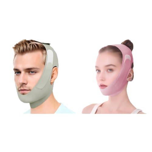 Chin Strap for Sleeping for Men and Women, Comfortable and Breathable Snoring Solution (Pink, Greyish Green)