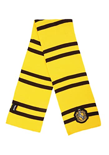 elope Harry Potter Hufflepuff Deluxe Knit Scarf - Striped with Embroidered Crest, Officially Licensed - Yellow