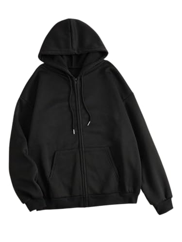 Image of NETCLICK Women's Polycotton Fleece Plain Full-Zip Hooded Winter Sweatshirt with Kangaroo Pocket Casual Warm Outerwear
