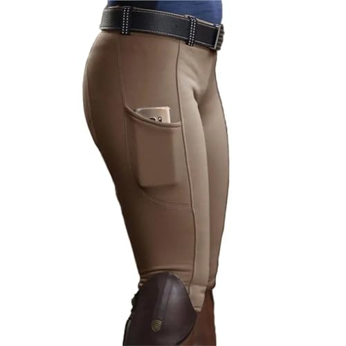 USOHJZ Pantalones de equitación Antibolitas, Mallas con Bolsillo y realce Cadera, Pantalones for Carreras Caballos para Montar(Khaki,XXL)