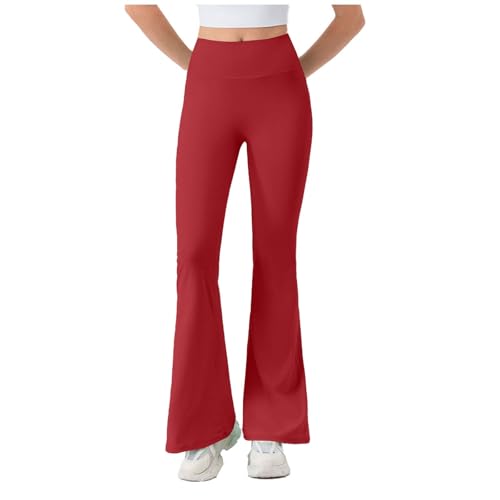 Women's Flare Leg Yoga Pants with Tummy Control - Red