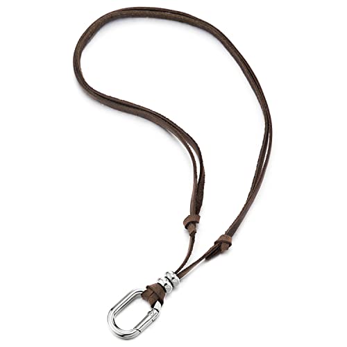 COOLSTEELANDBEYOND Mens Women Oval Beads Charm Pendant Necklace, Retro Style with Adjustable Brown Leather Cord2