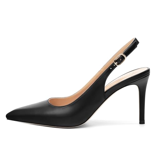 Women's Slingback Heels, Sexy Pointed Closed Toe Matte Stiletto Pumps Slingback Heels for Women Slip on Ankle Strap Wedding Party Dress Sandals Shoes 3.35 Inch2