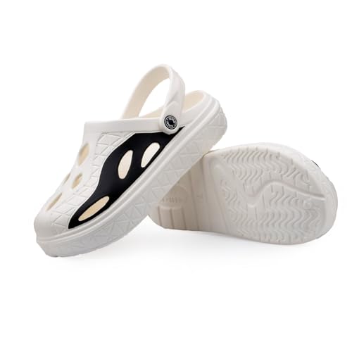 Image of Deer Rock Unisex Black & White Chunky Sole Clogs | Lightweight EVA Slip-On Sandals with Breathable Cut-Out Design & Adjustable Heel Strap