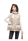 Chaleco corto de invierno for mujer, chaqueta cálida sin mangas con cintura y capucha for mujer, chaqueta de Color sólido (Color : Champagne, Size : XXL)