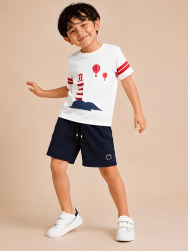 Image of Pilolo Kids Soft Cotton Terry Lycra Adjustable Drawstring Pocket Shorts for Boys