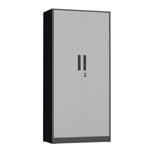 Image of INTERGREAT Metal Storage Cabinet with Lock, 71 inch H with 2 Doors and 4 Adjustable Shelves, Locking Garage Cabinet for Home Office, Kitchen, Bathroom, 16 inch D x 32 inch W x 72 inch H (Black Grey)