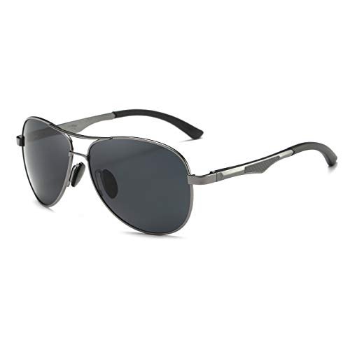 Shushu Jacob Men's Polarized Sunglasses UV400 Protection Vintage Aviator Black Lens Gunmetal Frame