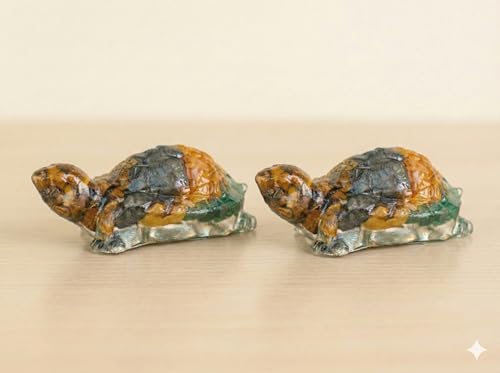 Image of Pack of 2 Natural Money Magnet Tortoise 2.7x1 Inch |Citrine Tiger Eye Green Aventurine Pyrite Turtle | Vastu Feng Shui Idol for Wealth Good Luck Home Office Decor | Housewarming Gift