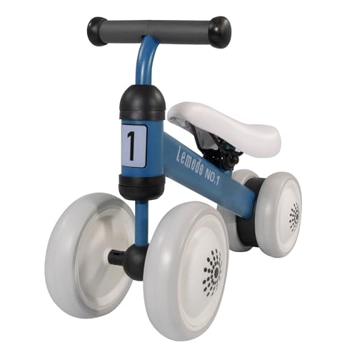 Lemodo Baby-Balance-Fahrrad in Blau ohne Pedale mit 4 Rädern ab 1 Jahr, stabiler Metallrahmen, maximale Belastung 50kg