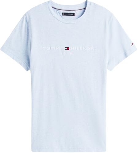 Tommy Hilfiger Camiseta de Manga Corta para Hombre con Cuello Redondo y LogoTipo Tommy, Azul (Heathered Blue), M