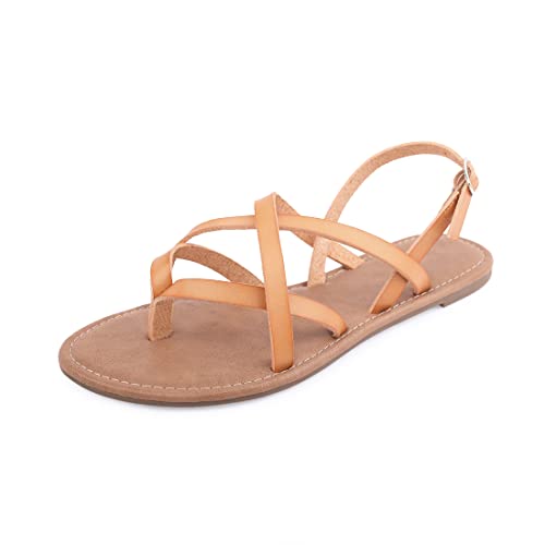 Image of Huayuanwell Women's Gladiator Flat Sandals Fisherman Strappy Sandals Ankle Strap Sandals