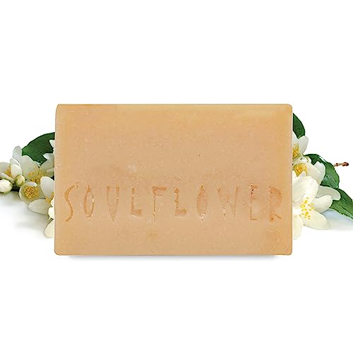 Image of Soulflower Jasmine Handmade Soap Bar - 100% Natural, Cold-Processed | Deep Cleansing & Moisturising for Glowing Skin | Jasmine Essential Oil + Coconut, Olive & Castor Oils | 150g