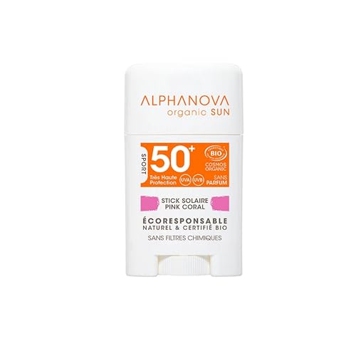 ALPHANOVA Stick solaire Visage SPF50+ Rose - Surf et Sports - Naturel et BIO - Ecran minéral -12g